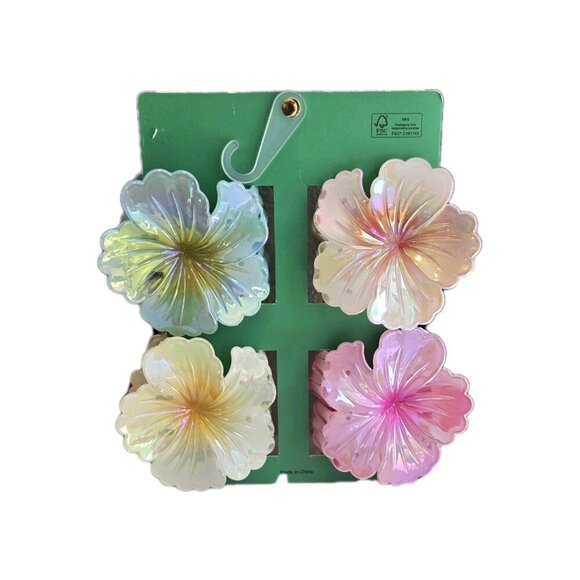 New Set of 4 Opal Hibiscus Hawaiian Hawaii Flower Large Hair Claw Clips Gift - Picture 2 of 2